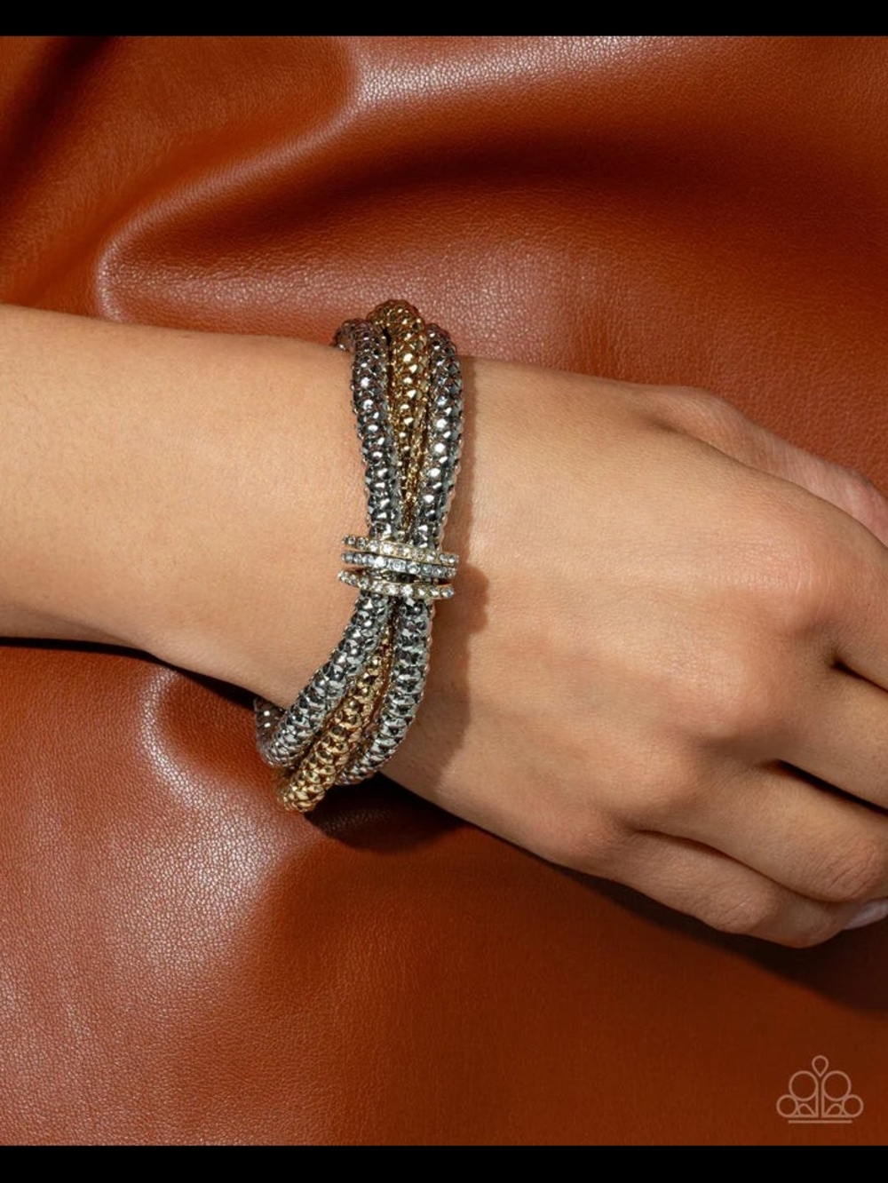 Paparazzi Twisted Rhinestone Braided Bracelet - Gold & Silver